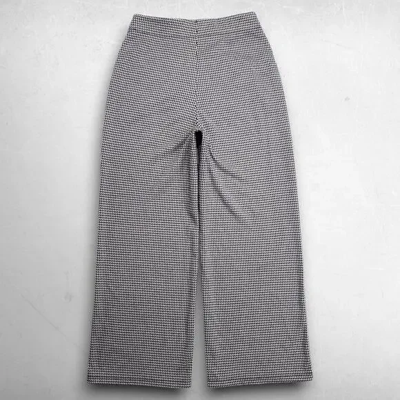 Max Studio Wide Leg Sailor Pants Houndstooth Slipon Stretch Women 28 Black White - Picture 2 of 13